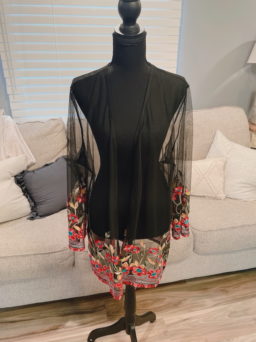 Sheer Embroidered Long Sleeve Coverup